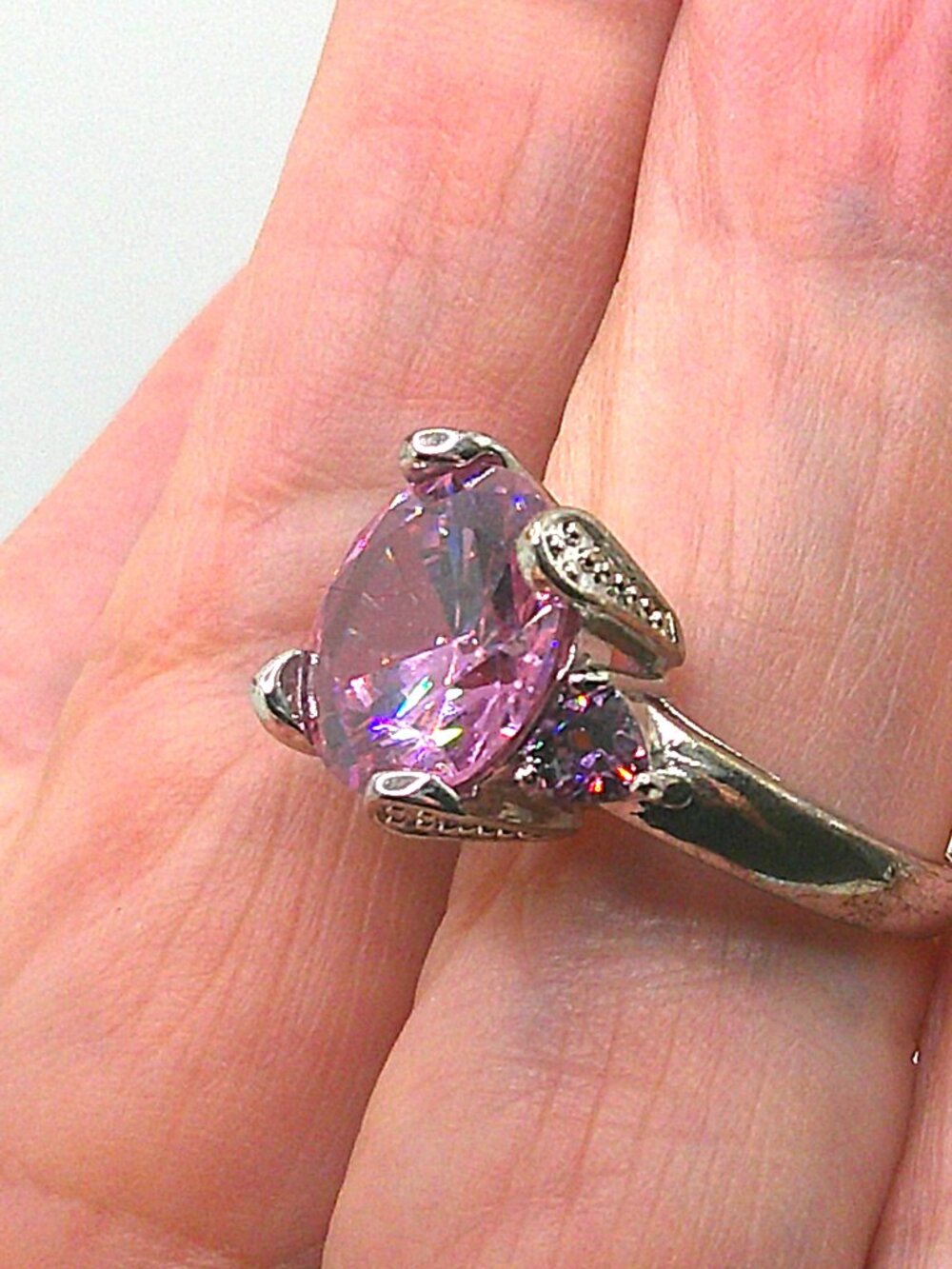 Brilliant Pink Rhinestone Ring in Sterling Silver sz 6.75 - Picture 6 of 9